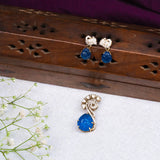 Blue Sapphire Pendant With Earrings in Mossinaite 18kt Gold Polish