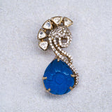 Blue Sapphire Pendant With Earrings in Mossinaite 18kt Gold Polish