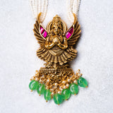 Deep Nakas Lord Garuda With Green Polkis Pendant  24kt Gold Polish