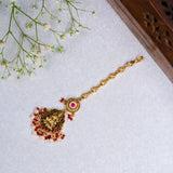 Deep Nakas Lakshmi With Red Poliks Maangtikka 24kt Gold Polish