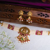 Deep Nakas Lakshmi With Pink Kundan Choker With Earrings 24kt Gold Polish