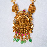 Padmavathi Necklace with Green stones in 24kt Antique Gold polish