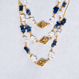 Boho styled 3 layer Necklace with Earrings 18kt gold polish