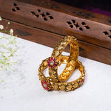 Deep Nakas With Pink And White Kundan Flower in 24kt Gold Plated Bangles