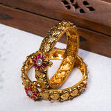 Deep Nakas With Pink And White Kundan Flower in 24kt Gold Plated Bangles