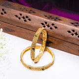 Deep Nakas With Green Leaf Kundan 24kt Gold Plated Bangales