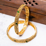 Deep Nakas With Green Leaf Kundan 24kt Gold Plated Bangales