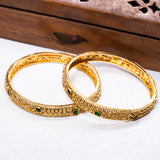 Deep Nakas With Green Leaf Kundan 24kt Gold Plated Bangales