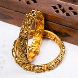 Deep Nakas with Green Kundan Peacock 24kt Gold Plated Bangles