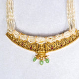 Deep Nakas Lakshmi studded With Green Polkis, CZ And Pearls Short Necklace in 24kt Gold Polish