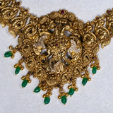 Deep Nakas Sunflower in CZ Studded with Green Polkis Short Necklace 24kt Gold Polish