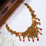 Deep Nakas Lakshmi Multi Colour Kundan and Red polkis With Cz Studded Short Necklace 24kt Gold Polish