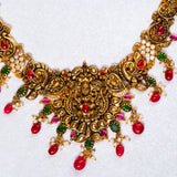 Deep Nakas Lakshmi Multi Colour Kundan and Red polkis With Cz Studded Short Necklace 24kt Gold Polish