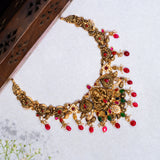 Deep Nakas Lakshmi With Multi Colour Kundan With CZ And Red Polkis Gold Plated Short Necklace