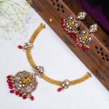 Lakshmi Victorian  Attigai Short Necklace With Earrings 18kt Gold Polish