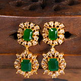 Deep Nakas Cz Studded With Green Gem Stone Short Necklace With Earrings in 24kt Gold Polish
