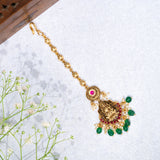 Deep Nakas Mahalakshmi in Pink Kundan And Green Polkis  Maangtikka 24kt Gold polish