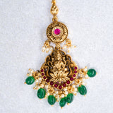 Deep Nakas Mahalakshmi in Pink Kundan And Green Polkis  Maangtikka 24kt Gold polish