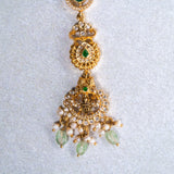 Mahalakshmi With Green and white CZ Maang Tikka in 24kt Gold Polish