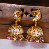 Deep Nakas Peacock With Red Polkis in CZ Studded And Moissanite Earrings  24kt Gold Polish