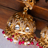 Deep Nakas Peacock With Red Polkis in CZ Studded And Moissanite Earrings  24kt Gold Polish