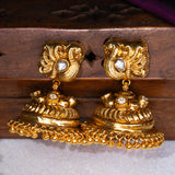 Peacock Jhumkas studded with moissanite in 24kt Antique Gold Polish
