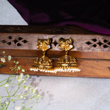 Deep Nakas Peacock With Moissanite And Pearls in 24kt Gold Plated Jhumkas