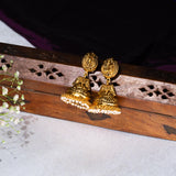 Peacock Deep Nakas 24kt Gold Plated Jhumkas with pearl hangings