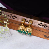 Deep Nakas Peacock In Cz Studded With Green Polkis Jhumkas 24kt Gold Polish