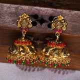 Deep Nakas Leaf With Multi colour Polkis in 24kt Gold Polish  Jhumkas