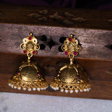 Deep Nakas White Pearls in 24kt Gold Polish Jhumkas