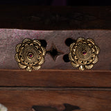 Deep Nakas Circle Shaped in Red Stone 24kt Gold plated Studs