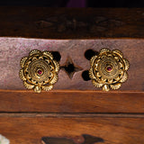 Deep Nakas Circle Shaped in Red Stone 24kt Gold plated Studs