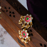 Pink And Green With Moissanite Studs in 24kt Gold Polish