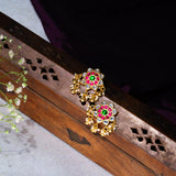 Pink And Green With Moissanite Studs in 24kt Gold Polish