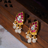 Moissanite Leaf Polkis in 24kt Gold Polish Studs