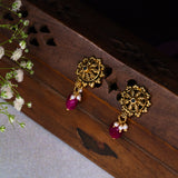 Deep Nakas Sunflower Studs in 24kt  Gold Polish