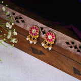 White Pearl With Polkis Kundan in 24kt Gold Polish Studs