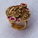 Deep Nakas Mahalakshmi With Pink Kundan Ring 24kt Gold Polish