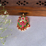 Lotus pink Kundan Pendant With Mossinaite 24kt Gold Polish