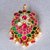 Lotus pink Kundan Pendant With Mossinaite 24kt Gold Polish