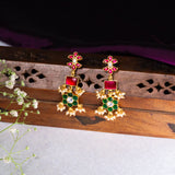 Green And Pink kundan Chandbali Earrings 24kt Gold Polish