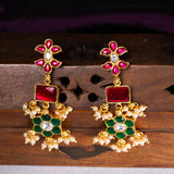 Green And Pink kundan Chandbali Earrings 24kt Gold Polish