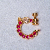 Deep Nakas Red Kundan Studded With moissanite In Parrot Nosepin 24kt Gold polish