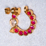 Deep Nakas Red Kundan Studded With moissanite In Parrot Nosepin 24kt Gold polish