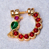 Deep Nakas Red Kundan Studed Nosepin 24kt Gold polish
