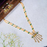 Lord Venkateshwara Green Stone Victorian Pendant With Earrings