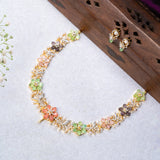Flowers in Multi Colour Avikam Short Necklace With Earrings 18kt Gold Polish