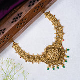 Deep Nakas Sunflower in CZ Studded with Green Polkis Short Necklace 24kt Gold Polish