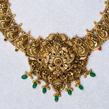 Deep Nakas Sunflower in CZ Studded with Green Polkis Short Necklace 24kt Gold Polish